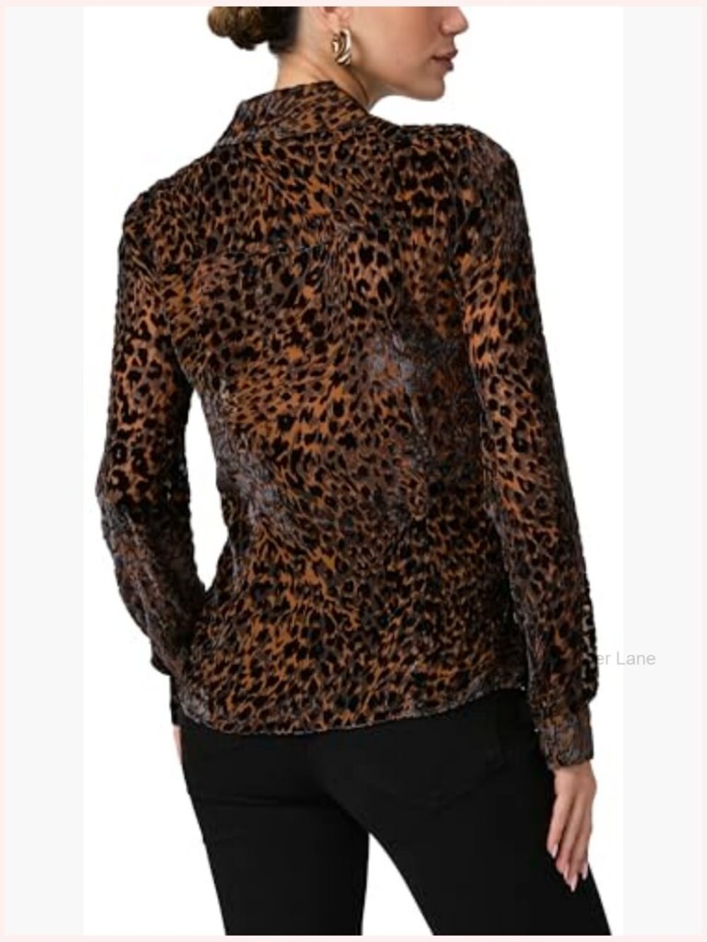 V-Neck Long Sleeve Button Down Blouse - Silk Blend Cheetah Print - Picture 4 of 4